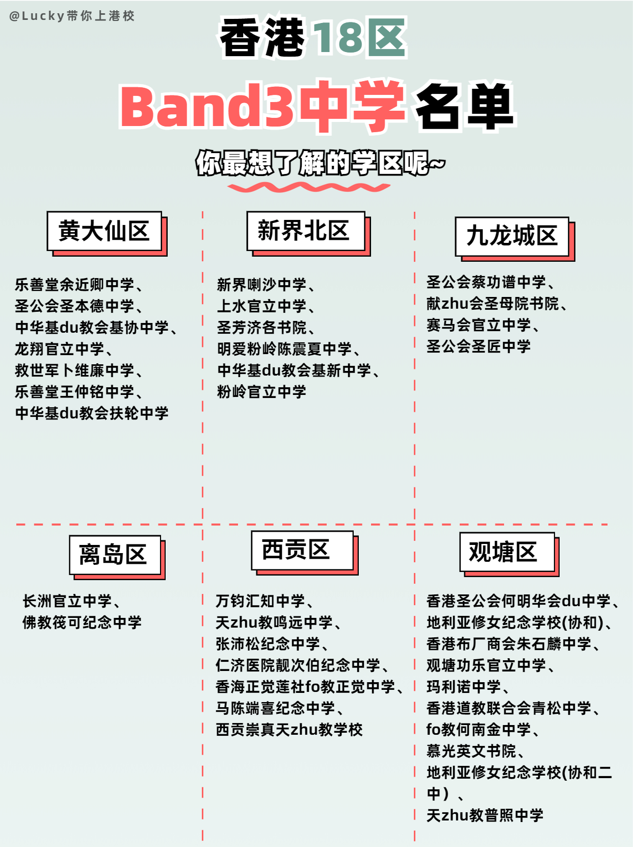 香港各區(qū)Band3中學(xué)，看看有沒(méi)有你的意向?qū)W校